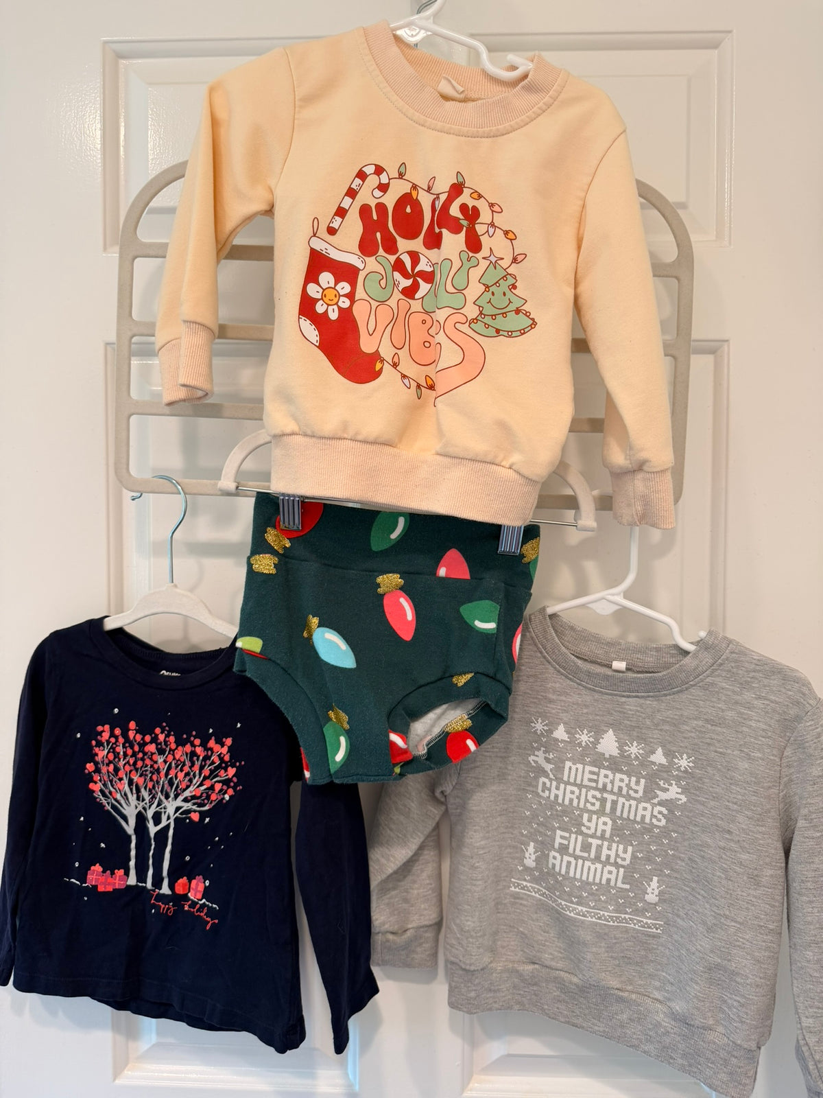#85 Set of 3 Holiday Shirts + Christmas Light Bummies, Girls 2T