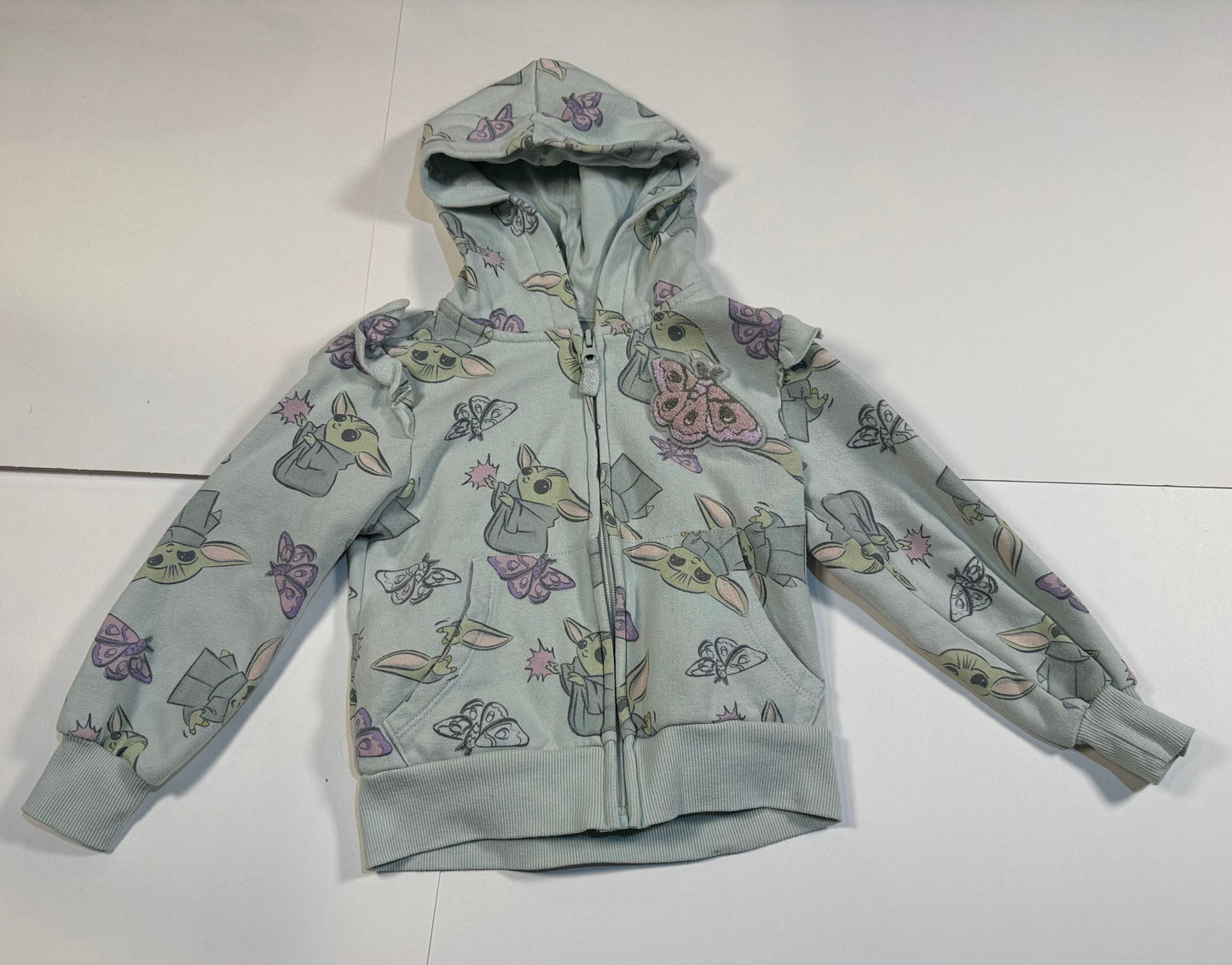 #180 Girls 5 Baby Yoda Hoodie Shirt and Tulle Skirt Set