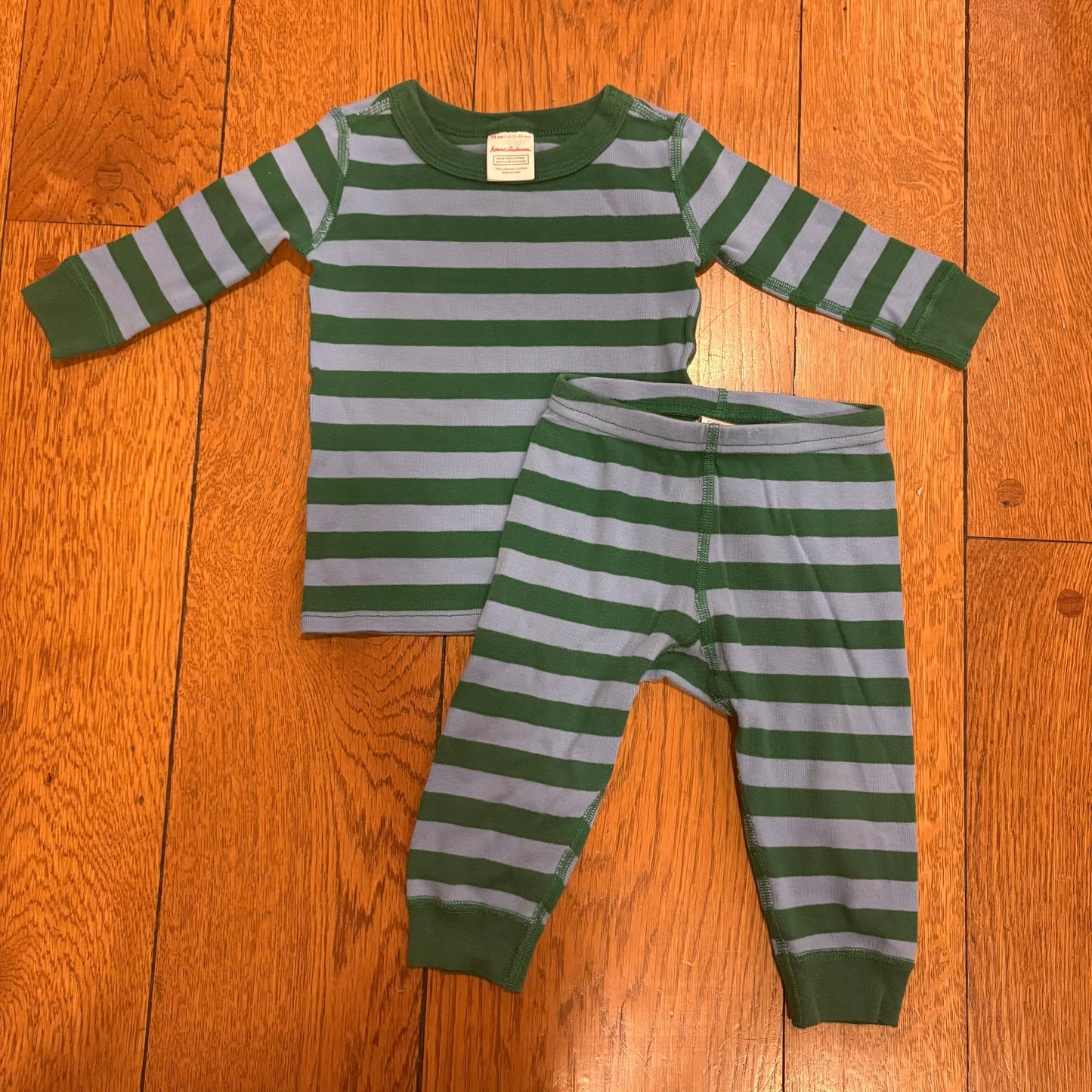 Seller 98 Boys 12-18m Hanna Andersson Blue/Green Striped Long John Pajama Set