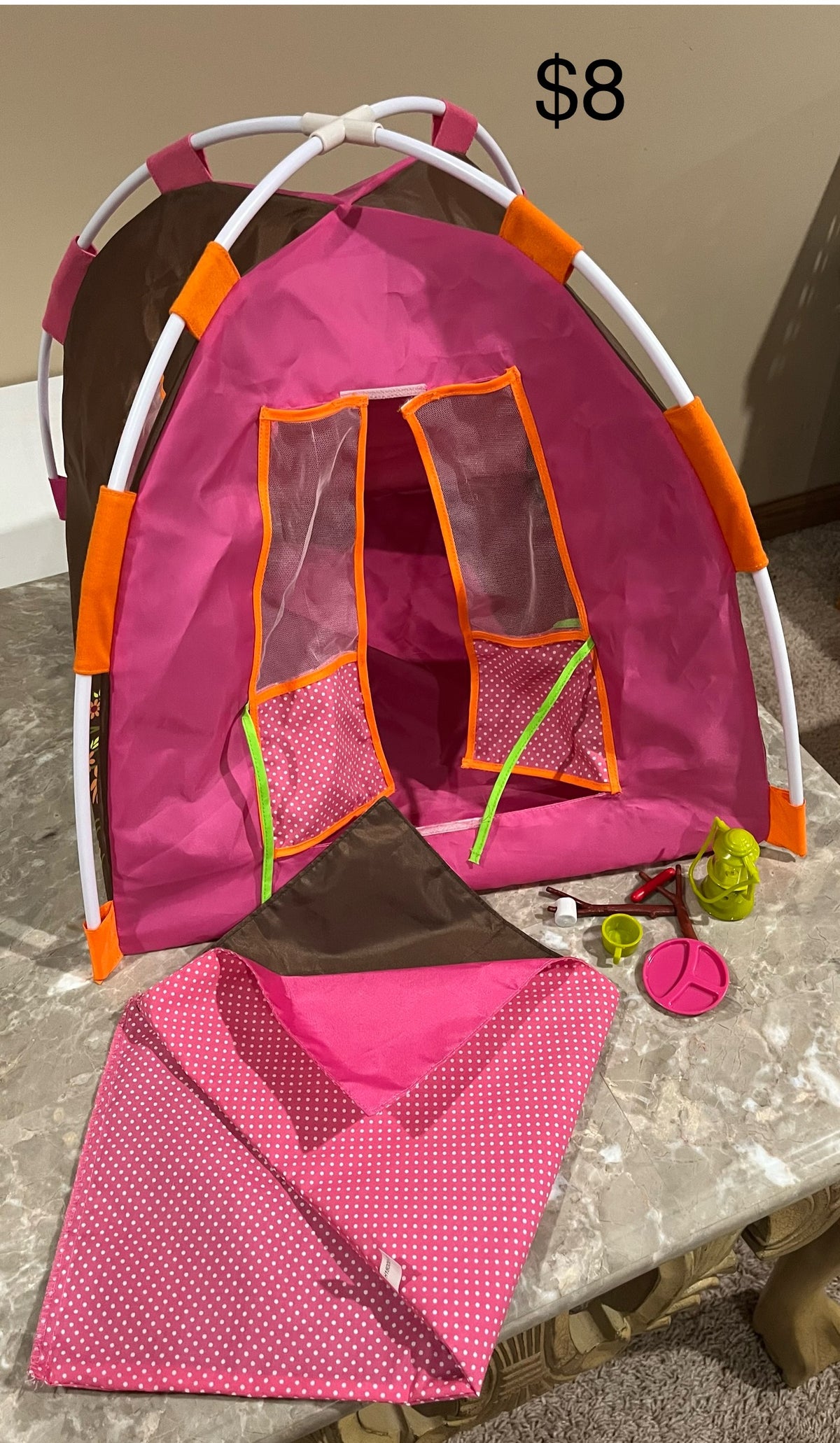 135 OG camping tent for 18" doll all pieces are pictured
