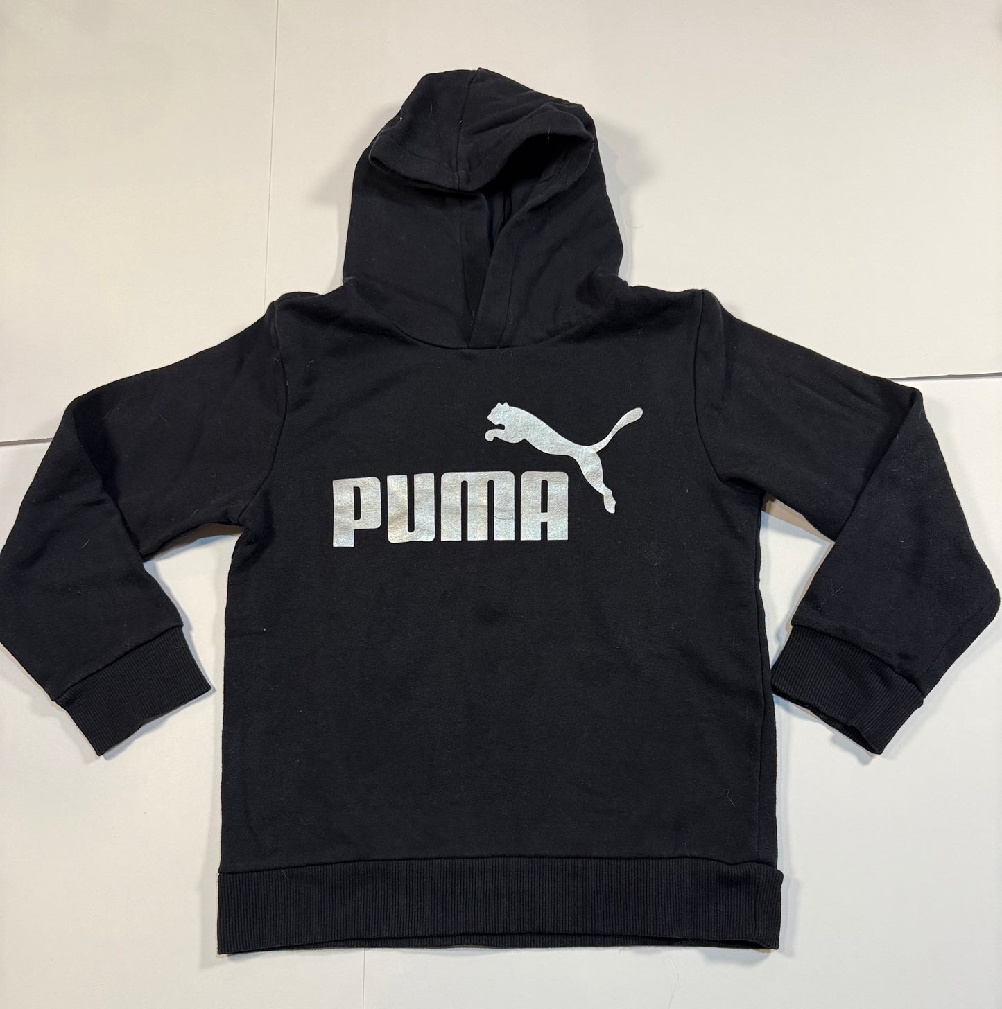 #180 Boys 7/8 Small Puma Black with Silver Logo Hoodie Set