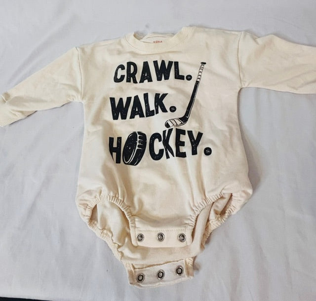 #90 Crawl. Walk. Hockey. long-sleeve bodysuit Size 12–18 months