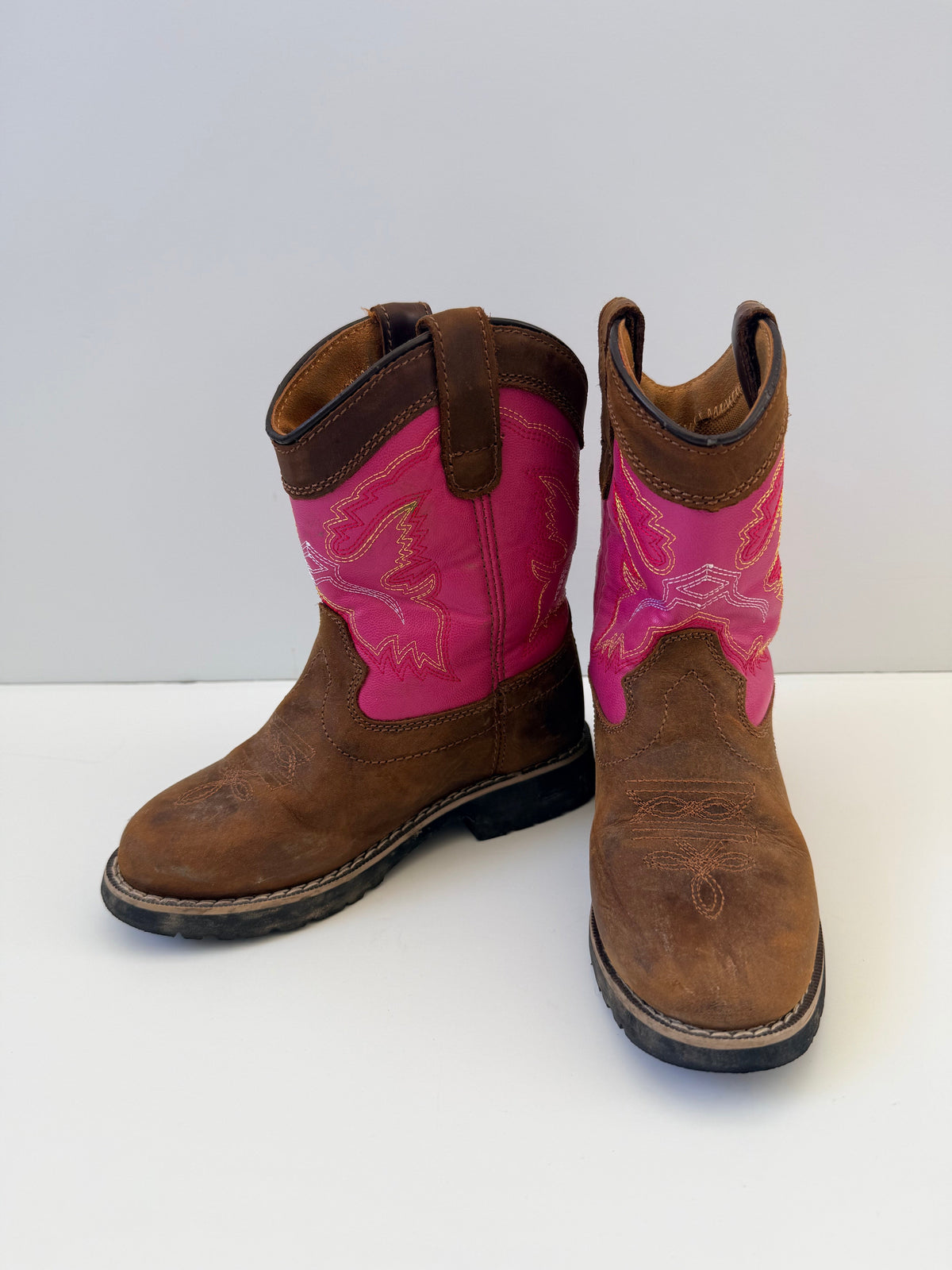 #38 Lincoln Outfitters Pink/Brown Leather Boots Girls Size 12
