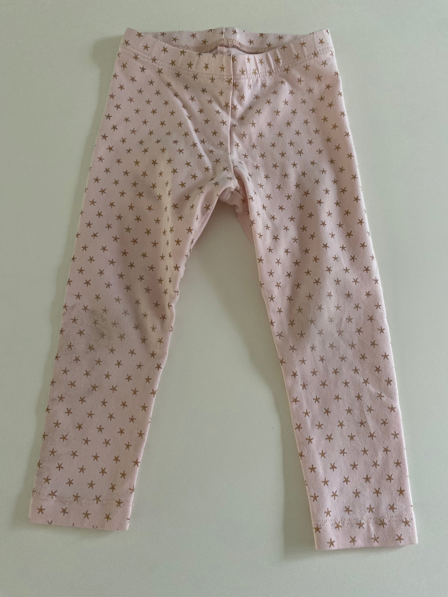 #117- Girls 12-18M, Tea pink star and pink striped leggings, VGUC