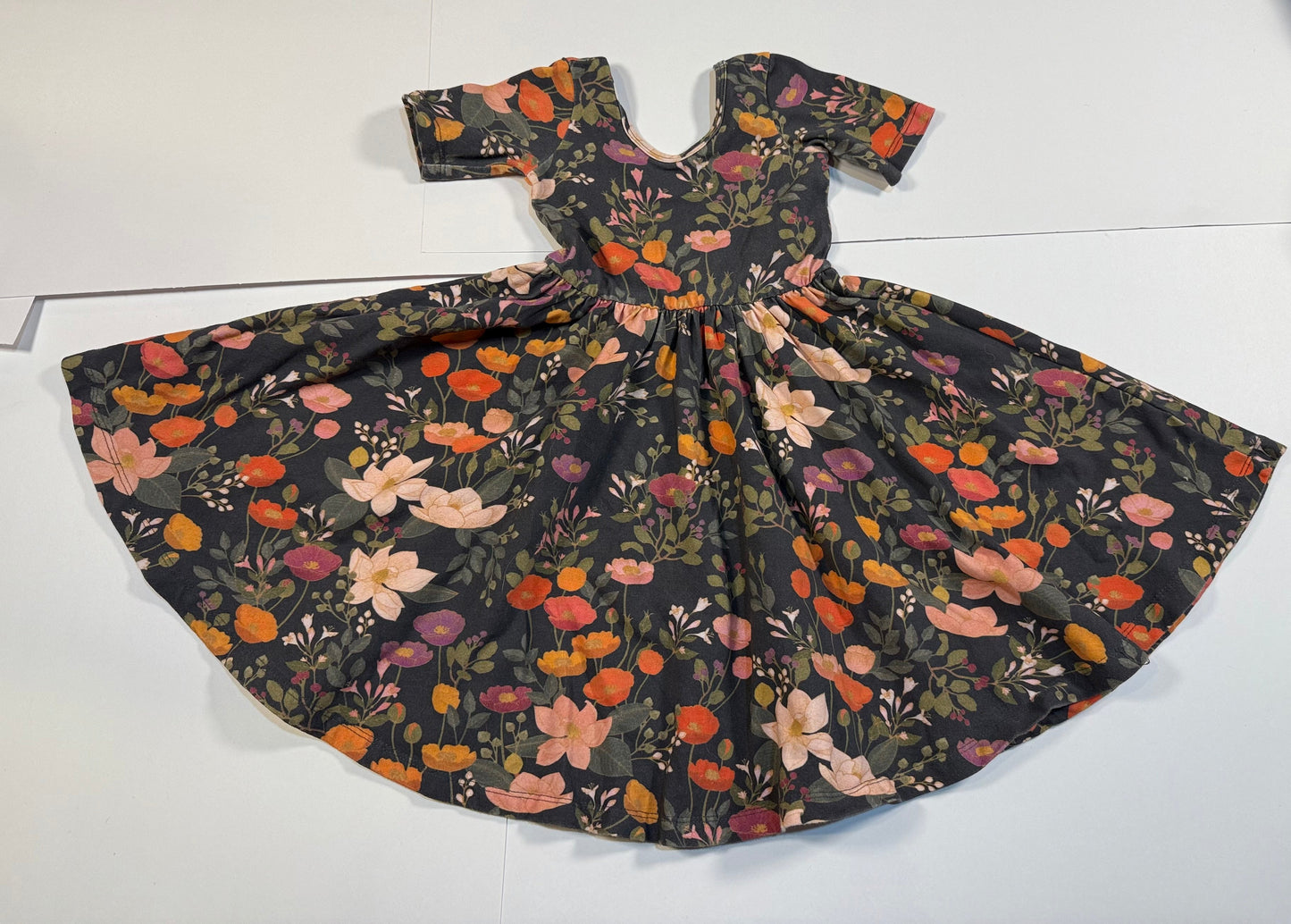 #180 Girls 5 Alice & Ames Fall Green Botanical Twirl Dress