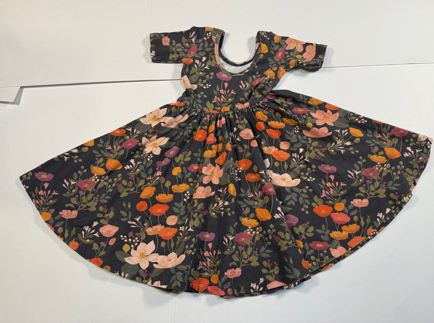 #180 Girls 5 Alice & Ames Fall Green Botanical Twirl Dress