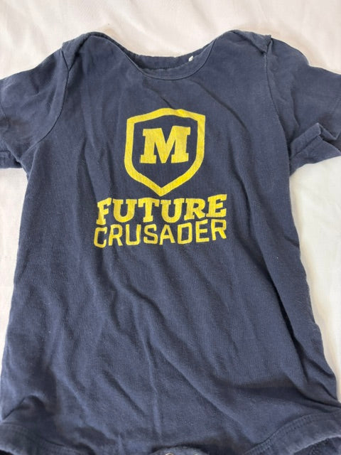 #90 Moeller “Future Crusader” baby bodysuit Boys Size 12 months
