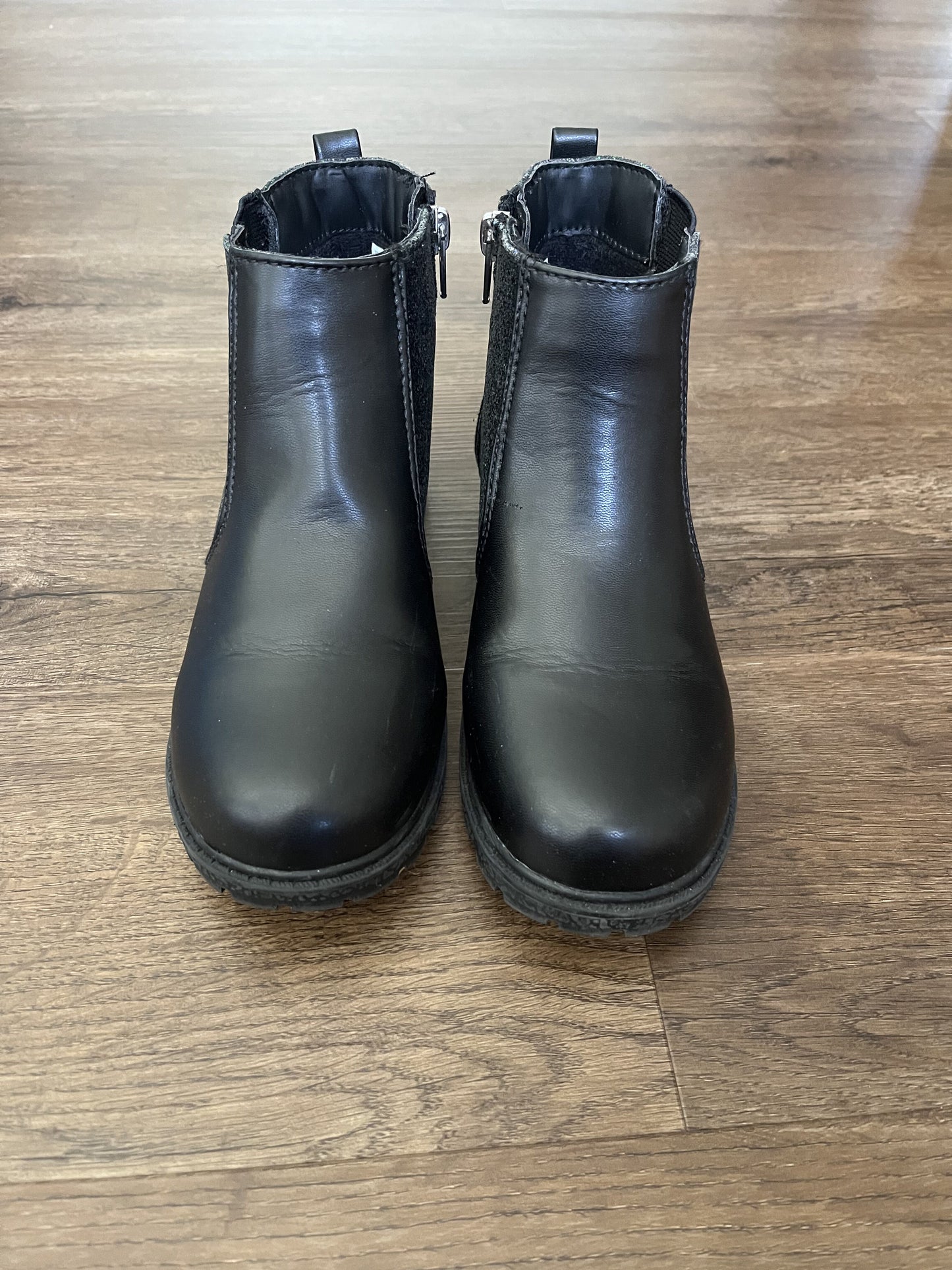 #124 EUC Lands' End Black Booties w/Glitter Details Girls Size 2
