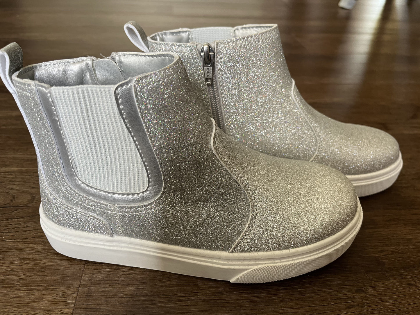 #124 Never Worn Lands' End Silver Glitter Booties Girls Size 2