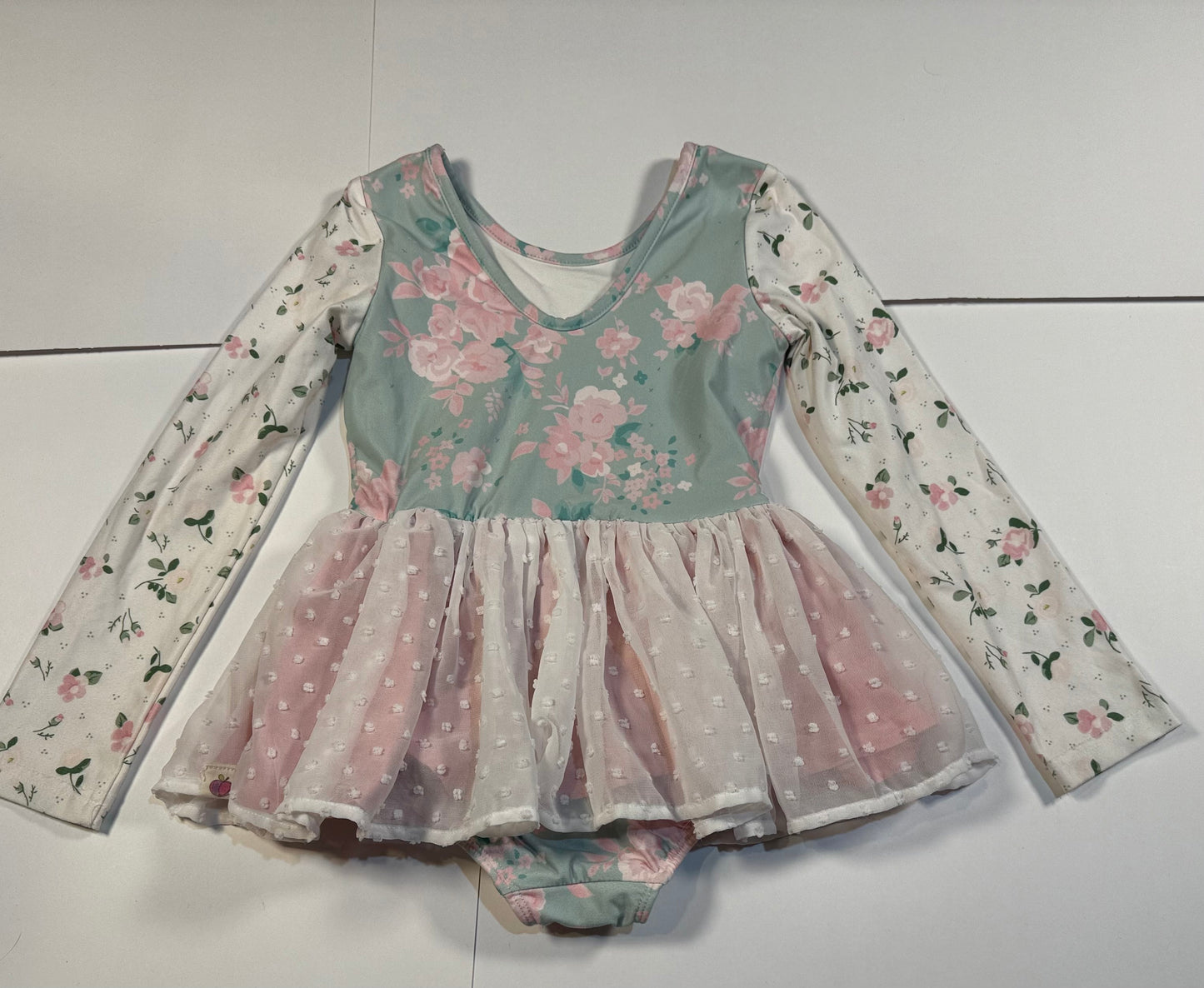 #180 Girls 5 Checky Plum Leotard with Pink and White