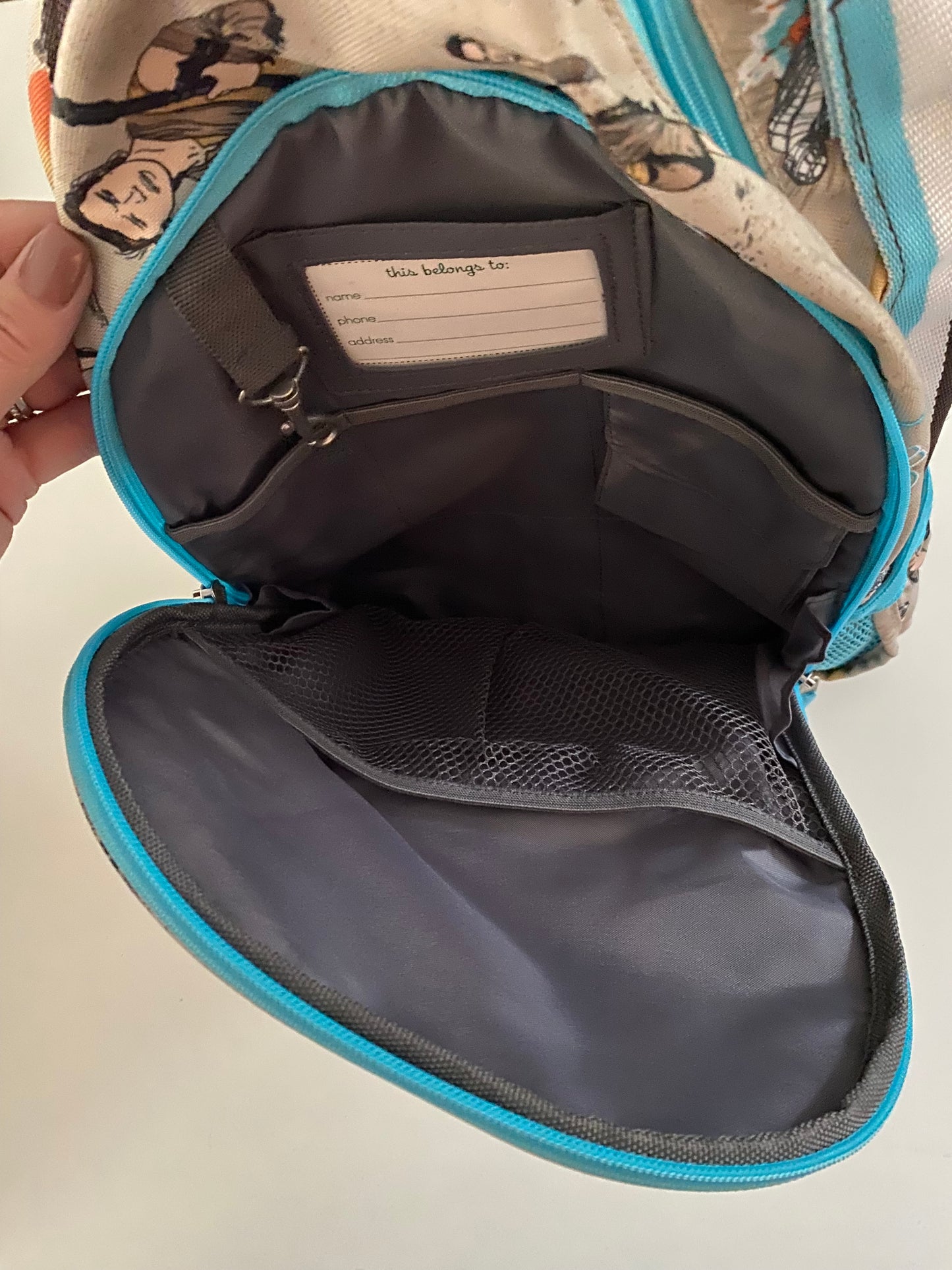 #117, Star Wars Rey Backpack, tan and blue, EUC