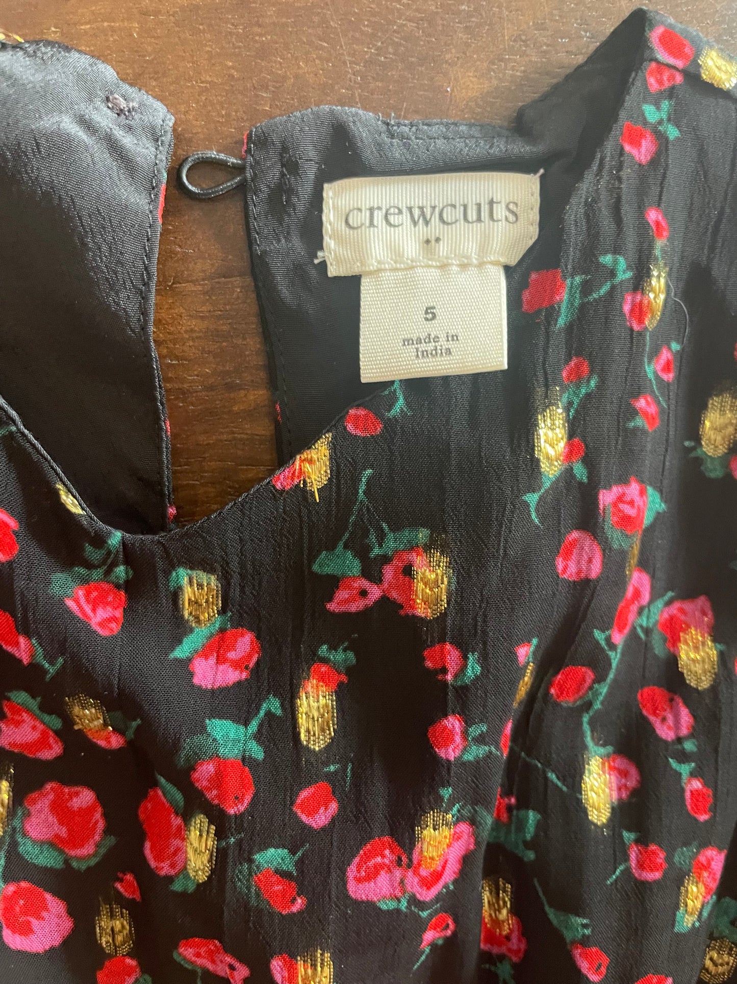 #199 Girls Crew Cuts black flower dress size 5 EUC