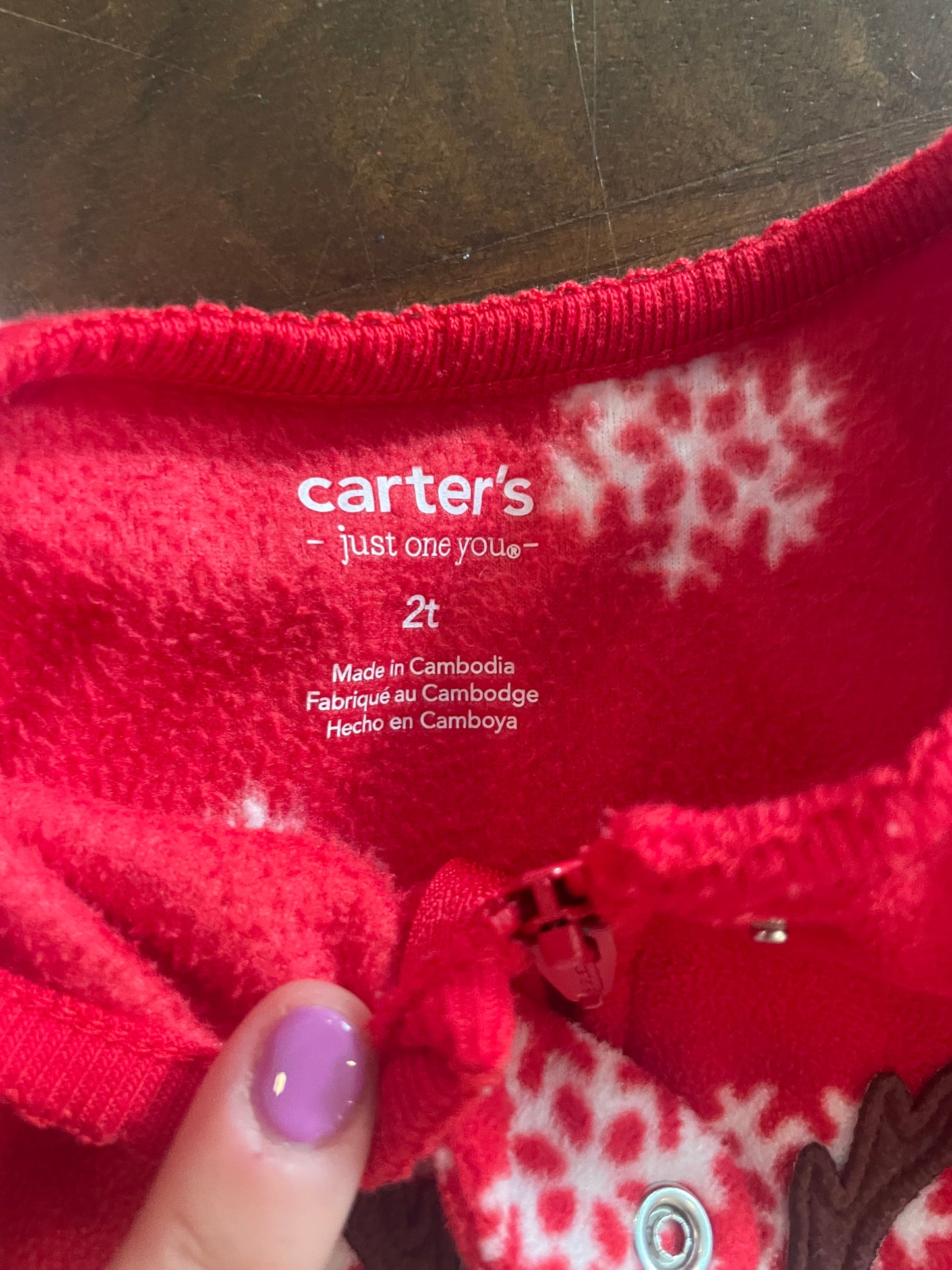 #199 Girls Carters Christmas fuzzy footed pajamas size 2T EUC
