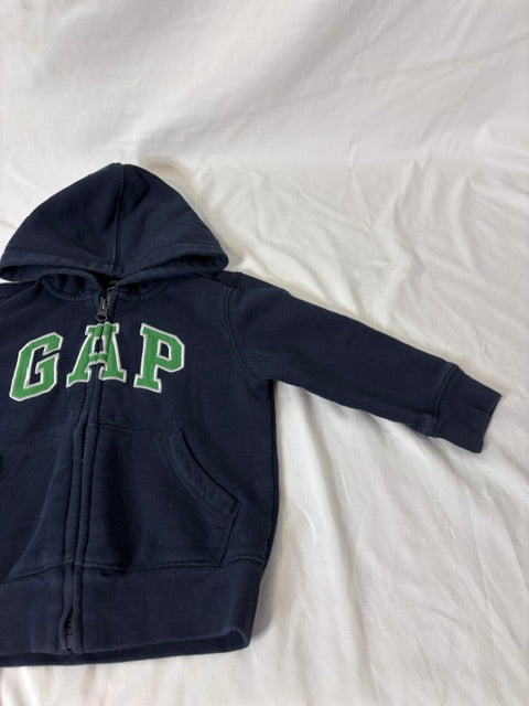 #90 Gap Toddler Boy Navy Blue Logo Zip-Up Hoodie Size 2T