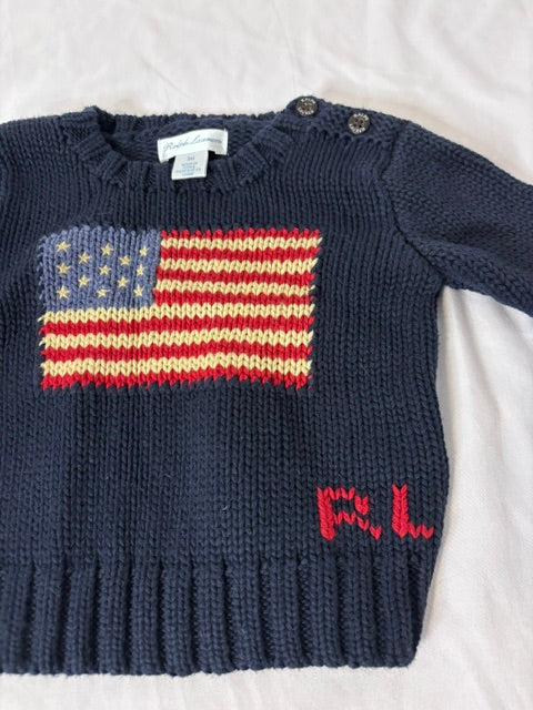 #90 Ralph Lauren Baby American Flag Knit Sweater Size 3 Months