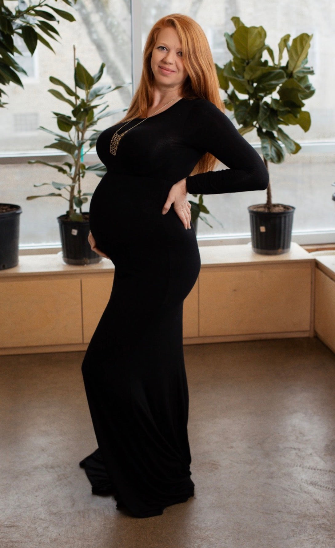 Seller #13 Maternity Medium black maxi dress with small train - stunning for maternity photos