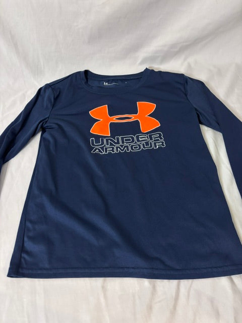 #90 Under Armour Boys Size 7 Navy Blue Long Sleeve Athletic Shirt