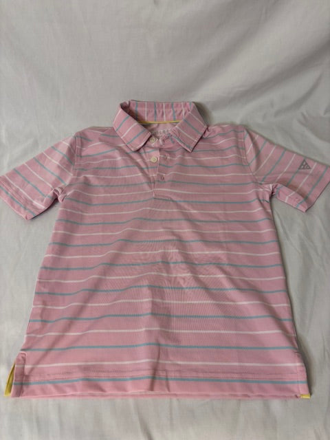 #90 Maelreg Boys Pink Striped Performance Golf Polo Size 6