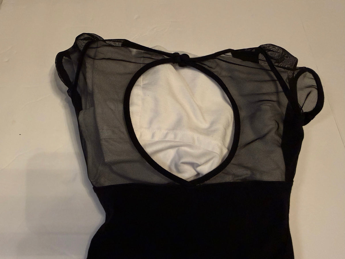 #141 Girls Intermediate Size 6 Capezio Black Leotard with Tulle Cap Sleeves