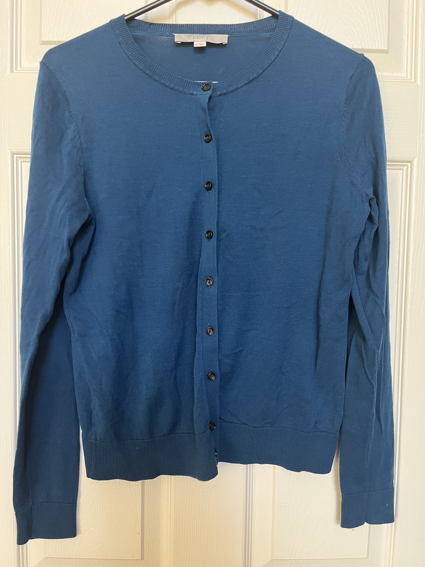 #124 EUC Loft Jewel Blue/Green Women's Cardigan Size M