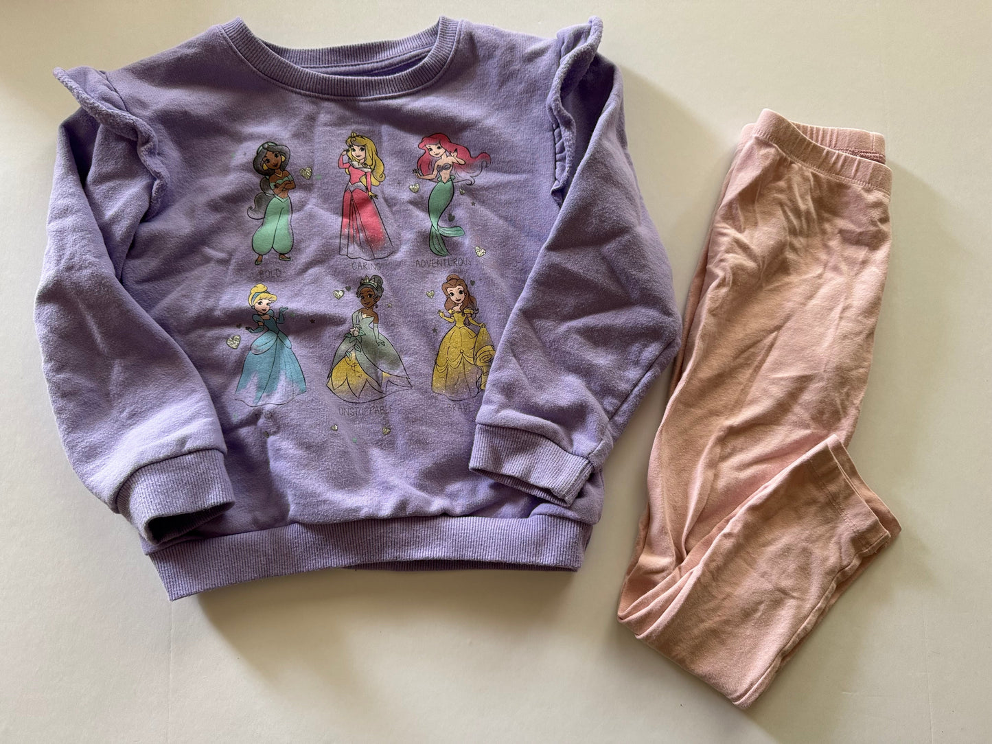 REDUCED #92 girls Disney princess 5 t purple sweatshirt and pink legging set