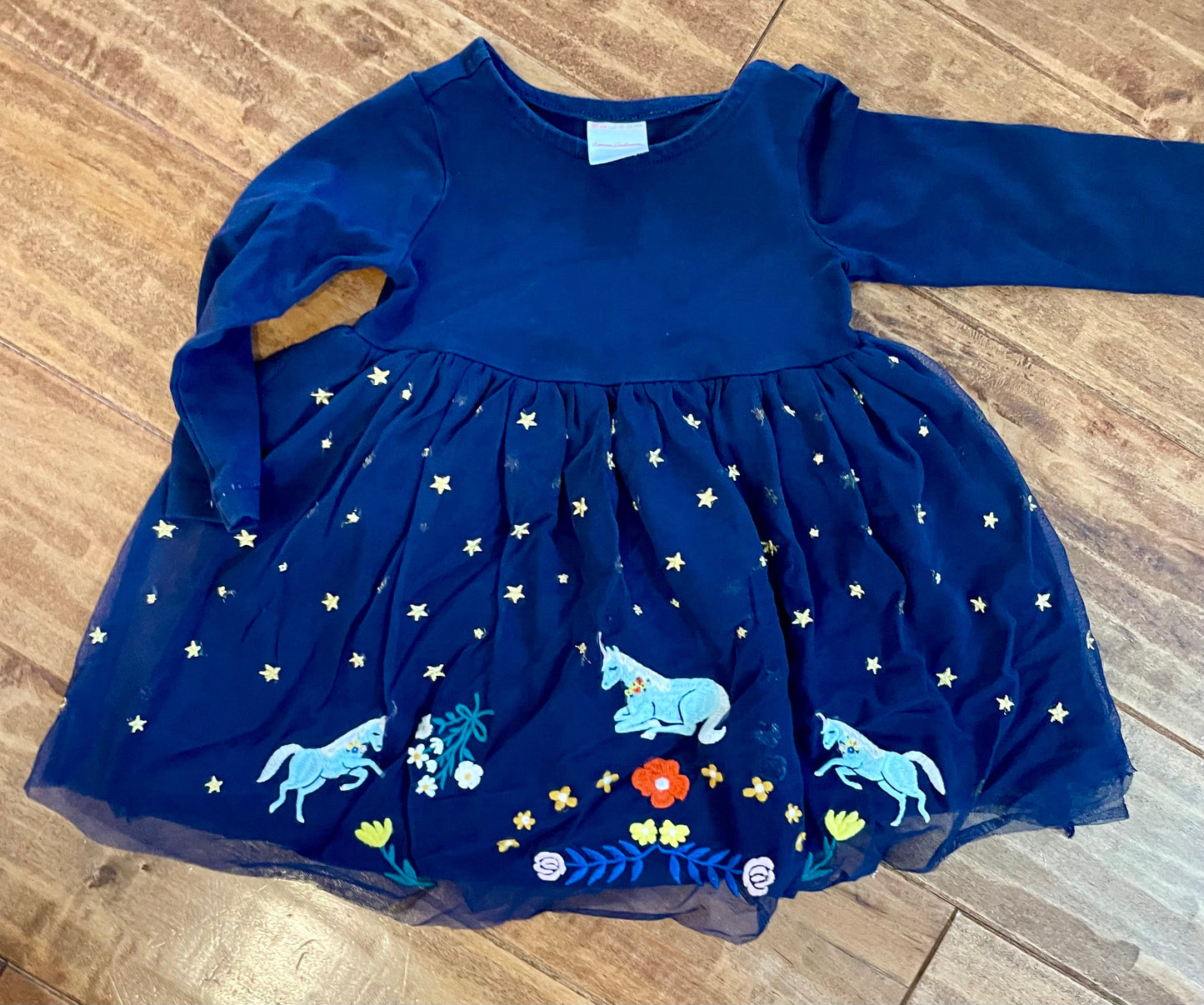 #199 REDUCED Girls Hanna Andersson navy unicorn tulle dress size 18-24 months EUC
