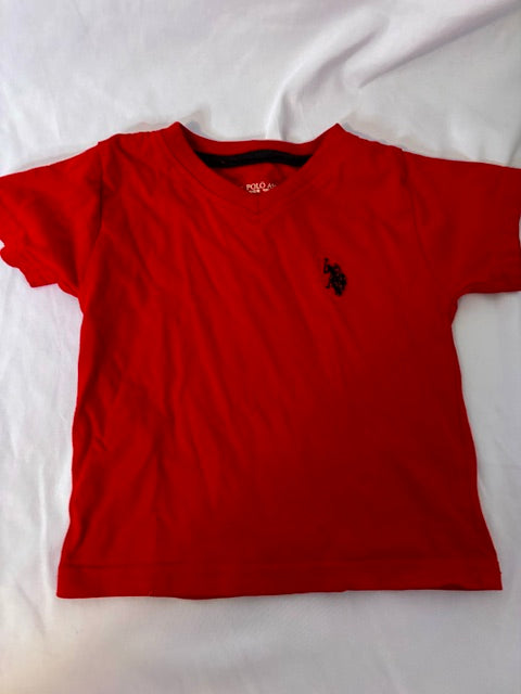 #90 U.S. Polo Assn. Boys Red V-Neck T-Shirt Size 18 Months