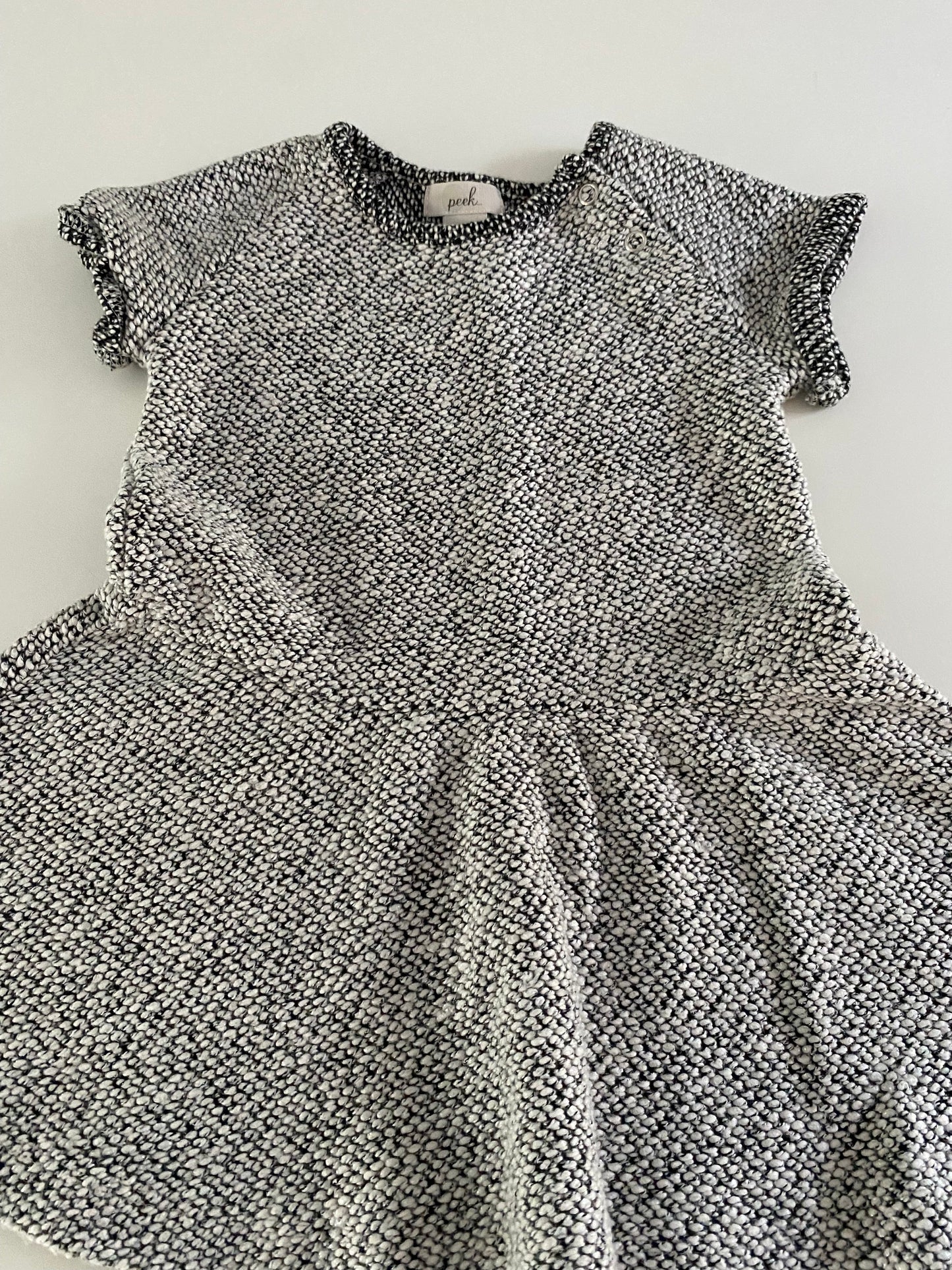 #117- Girls 12-18M, Peek gray/black knit dress, New