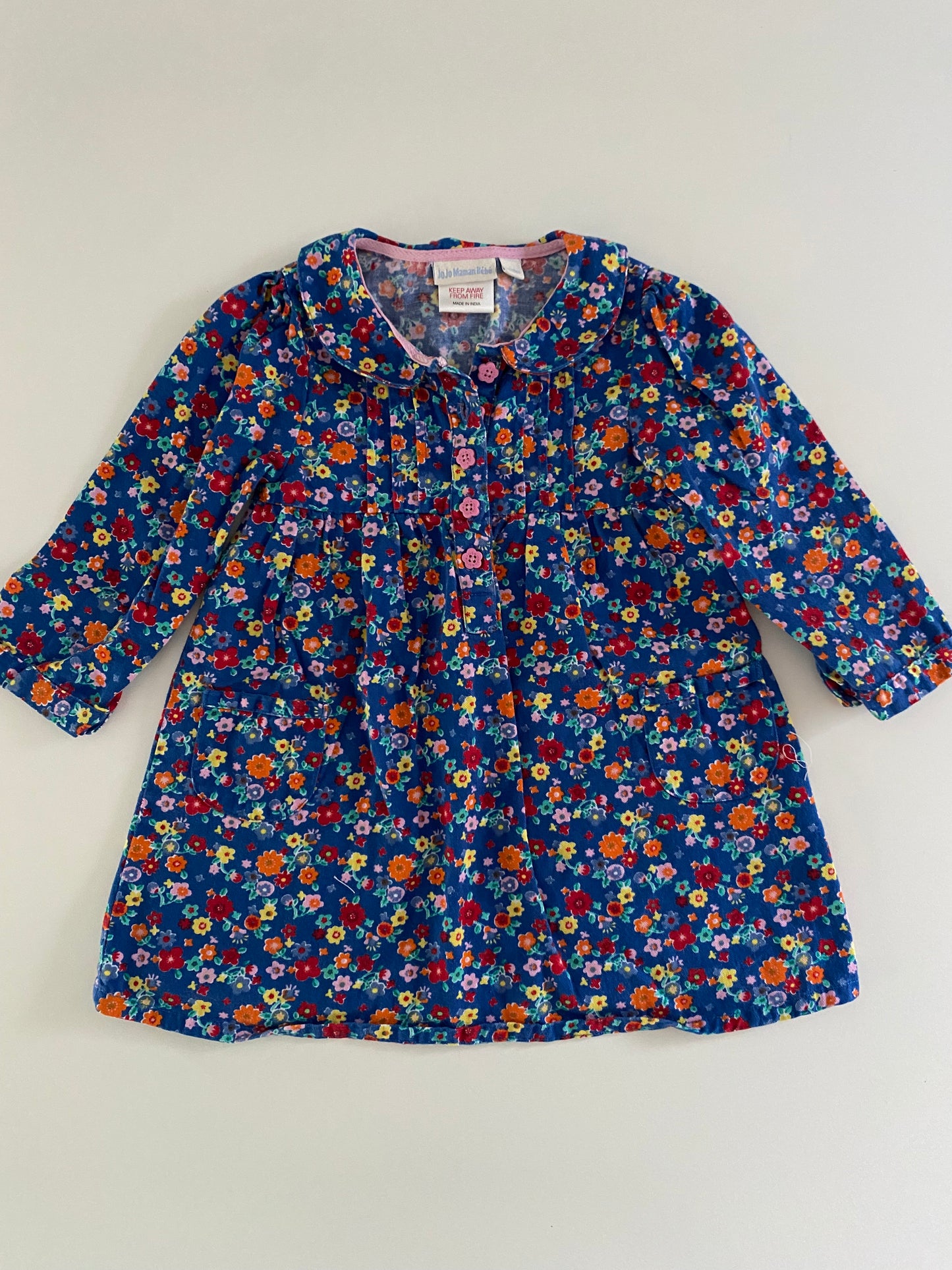 #117 Girl's 12-18M, JoJo Maman Bebe blue floral dress, EUC