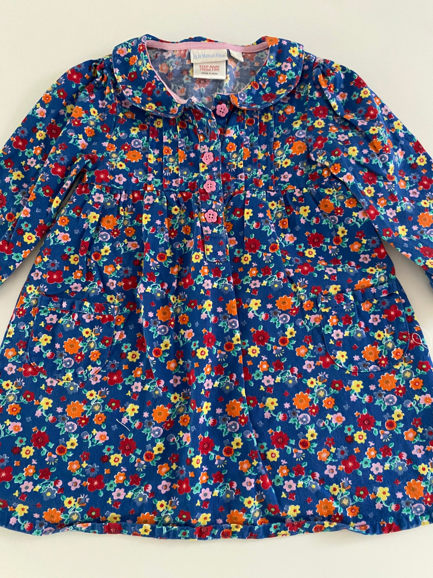 #117 Girl's 12-18M, JoJo Maman Bebe blue floral dress, EUC