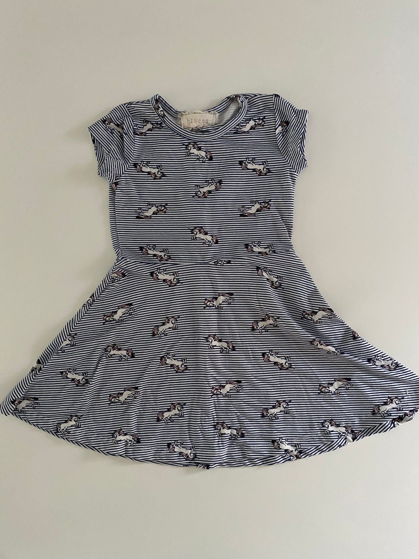 #117, Girls 2T, Btween navy stripe unicorn twirl dress, VGUC