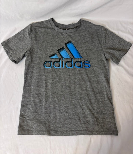 #90 Adidas Boys Gray Logo Athletic T-Shirt Youth Small