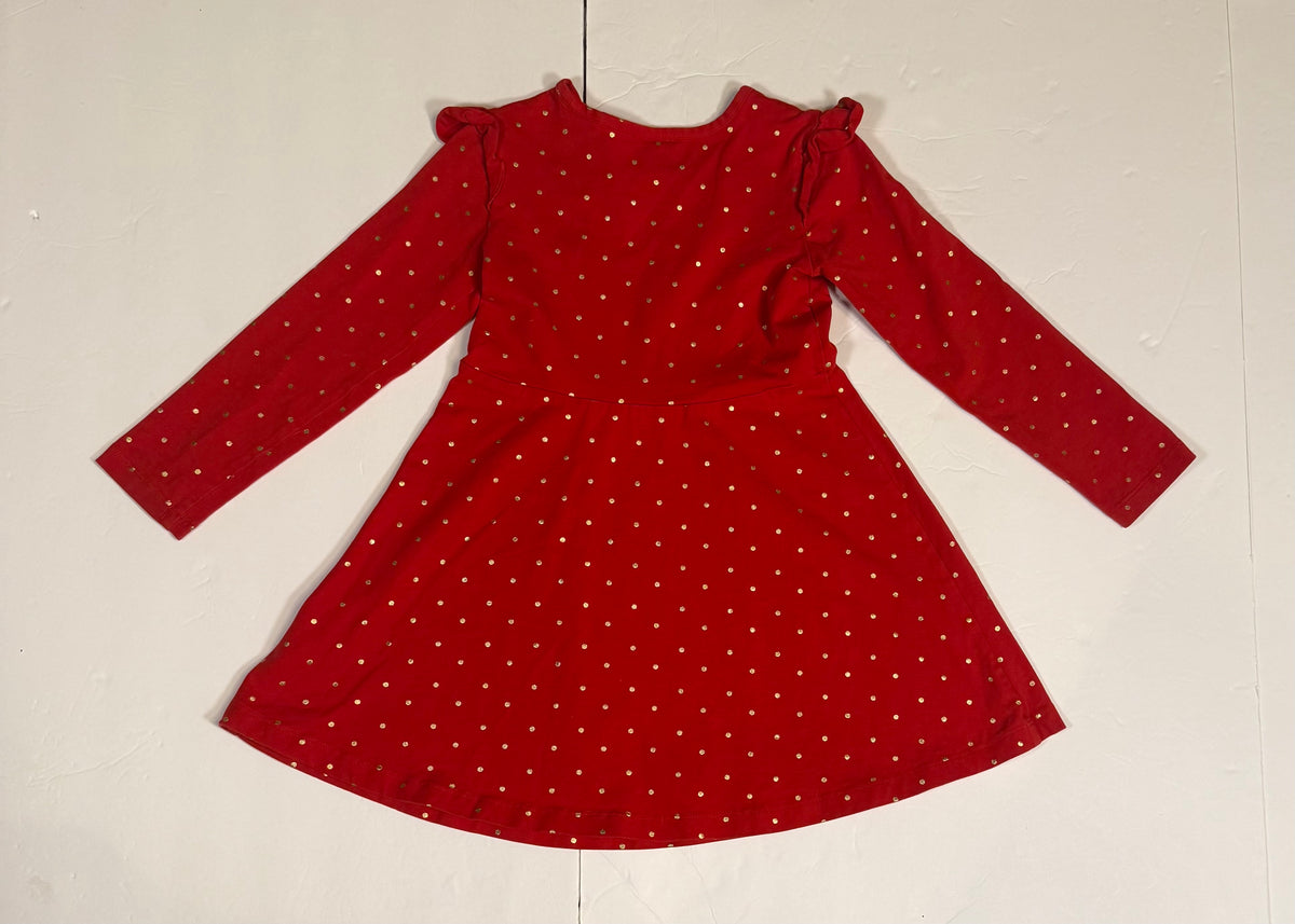 #141 Girls 5 (110) Hanna Andersson Red Dress with Gold Polka Dots