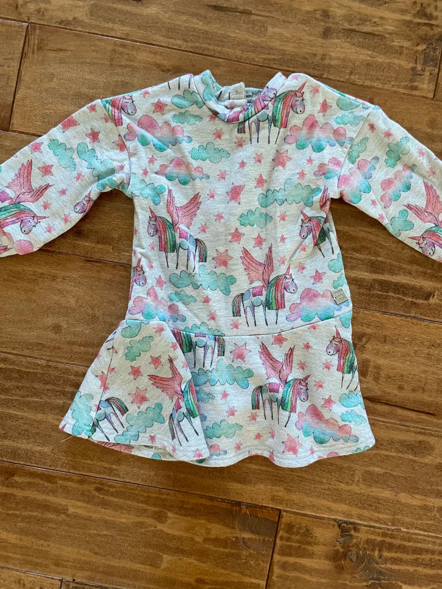 #199 REDUCED Girls boutique drop waist unicorn dress size 2 EUC