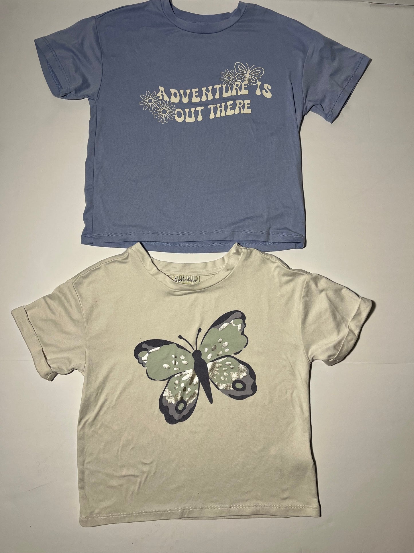 #150 REDUCED girls size 6 Derek heart blue white butterfly shirt set