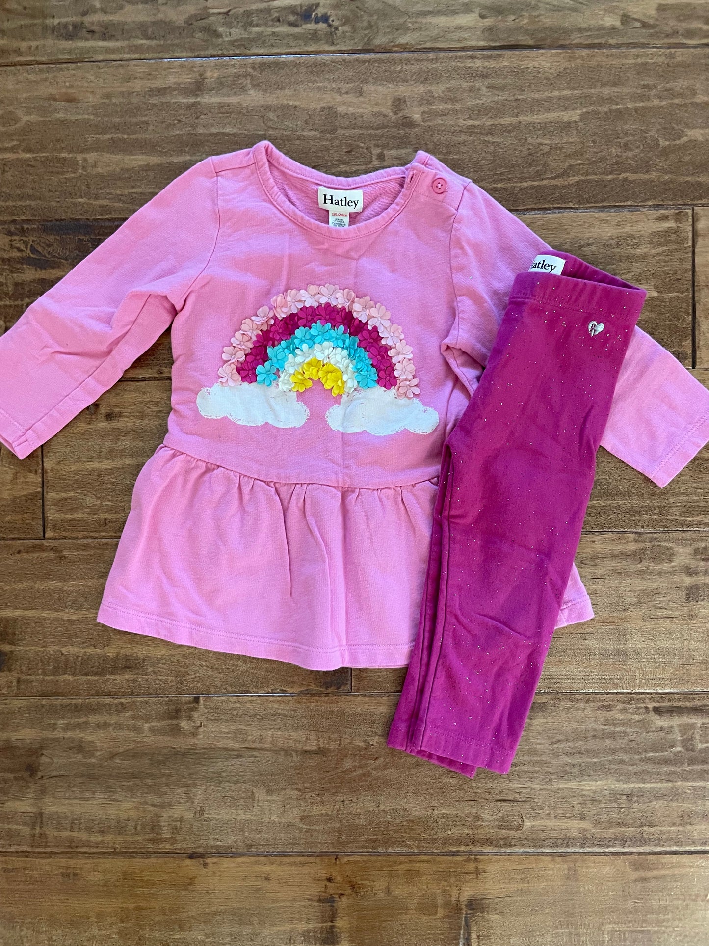 #199 Girls Hatley pink rainbow outfit size 18-24 months EUC