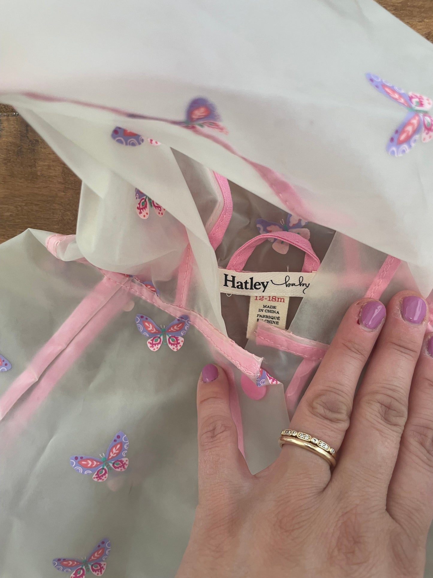 #199 REDUCED Girls Hatley raincoat butterflies size 12-18 months EUC