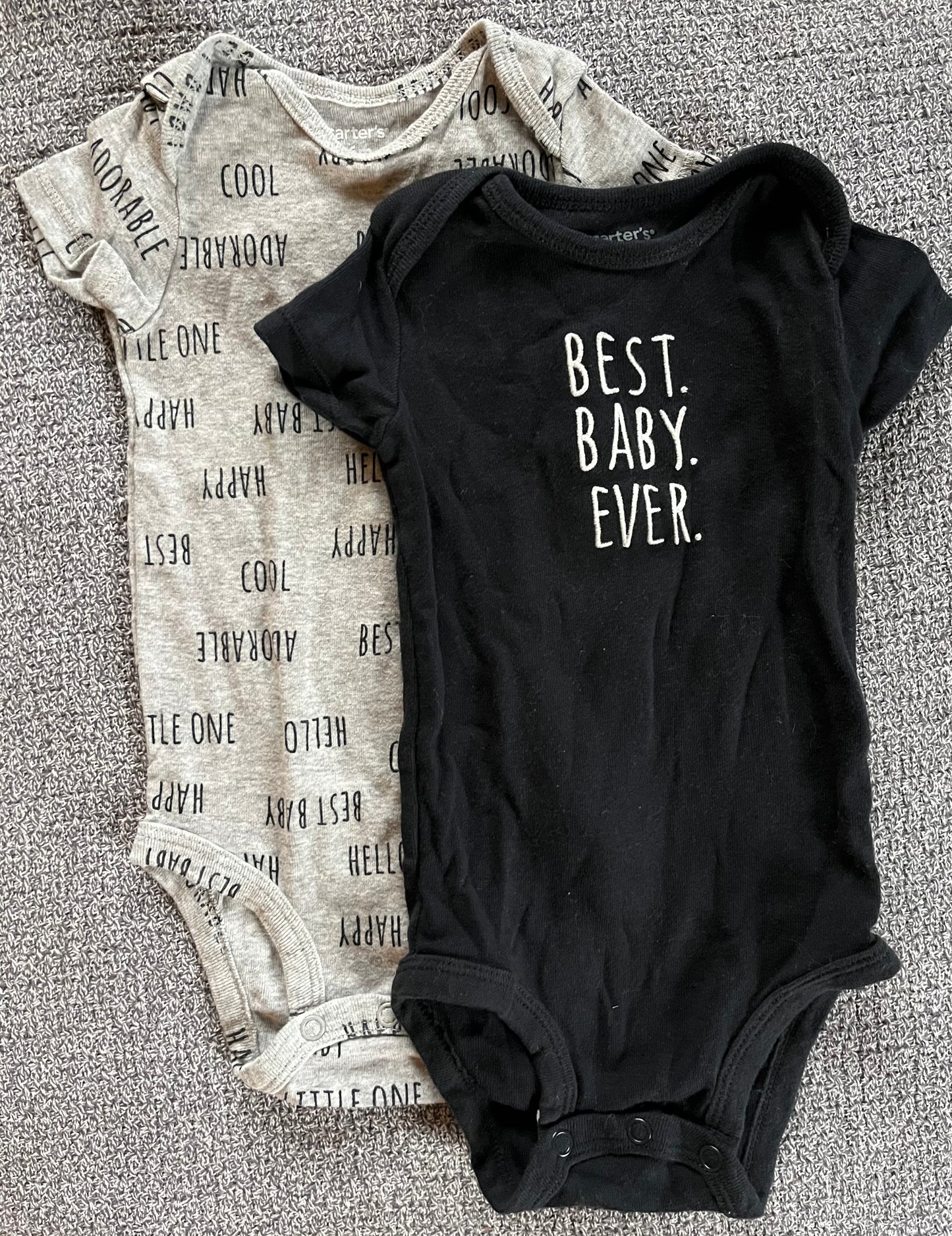 Seller #13 Carter’s size 6 months gender neutral black onesie bundle