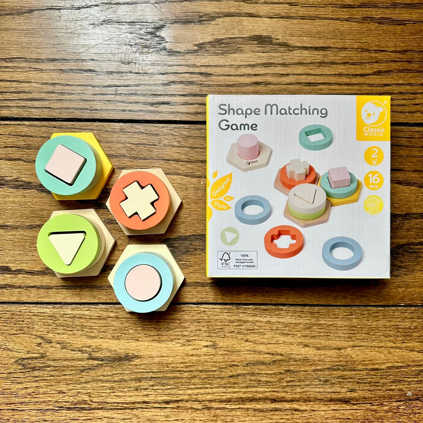 #95 NIB Baby Pastel Shape Matching Wooden Toy Game