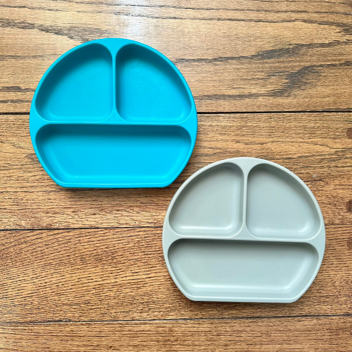 #113 Baby Drom Silicone Suction Plate Set of 2, Gray and Teal