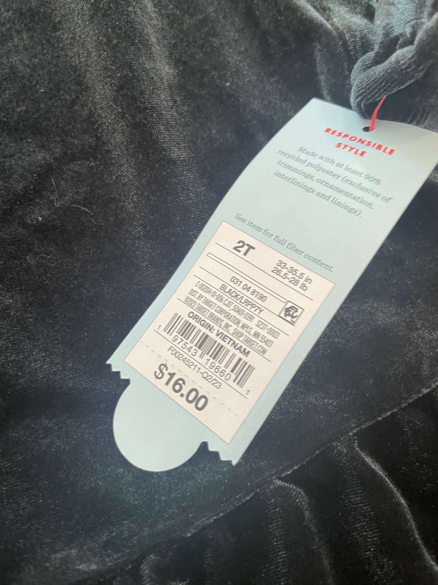 #199 Girls Cat and Jack black velour dress size 2T NWT