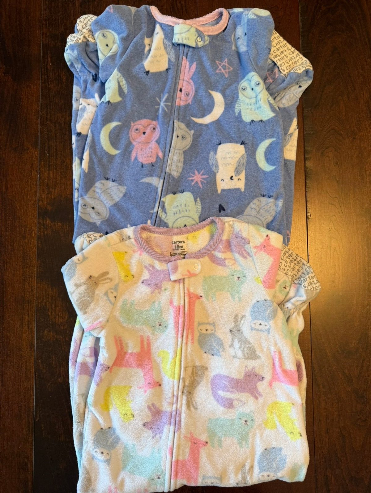 #28 Carters Fleece Footed Onesie PJ Small Bundle - Girls 18 Months