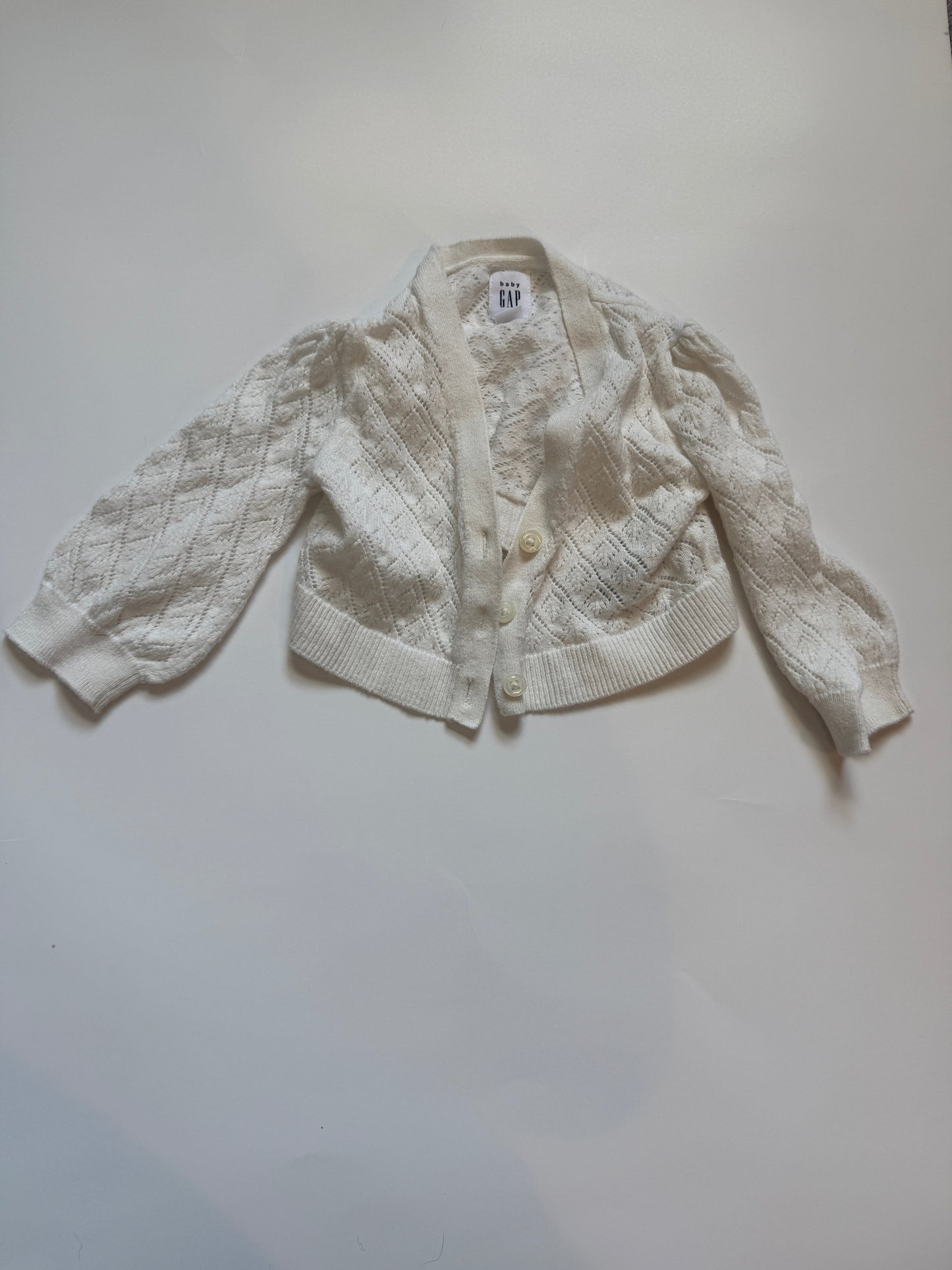 #116 Baby Gap white cardigan girls size 6-12 months