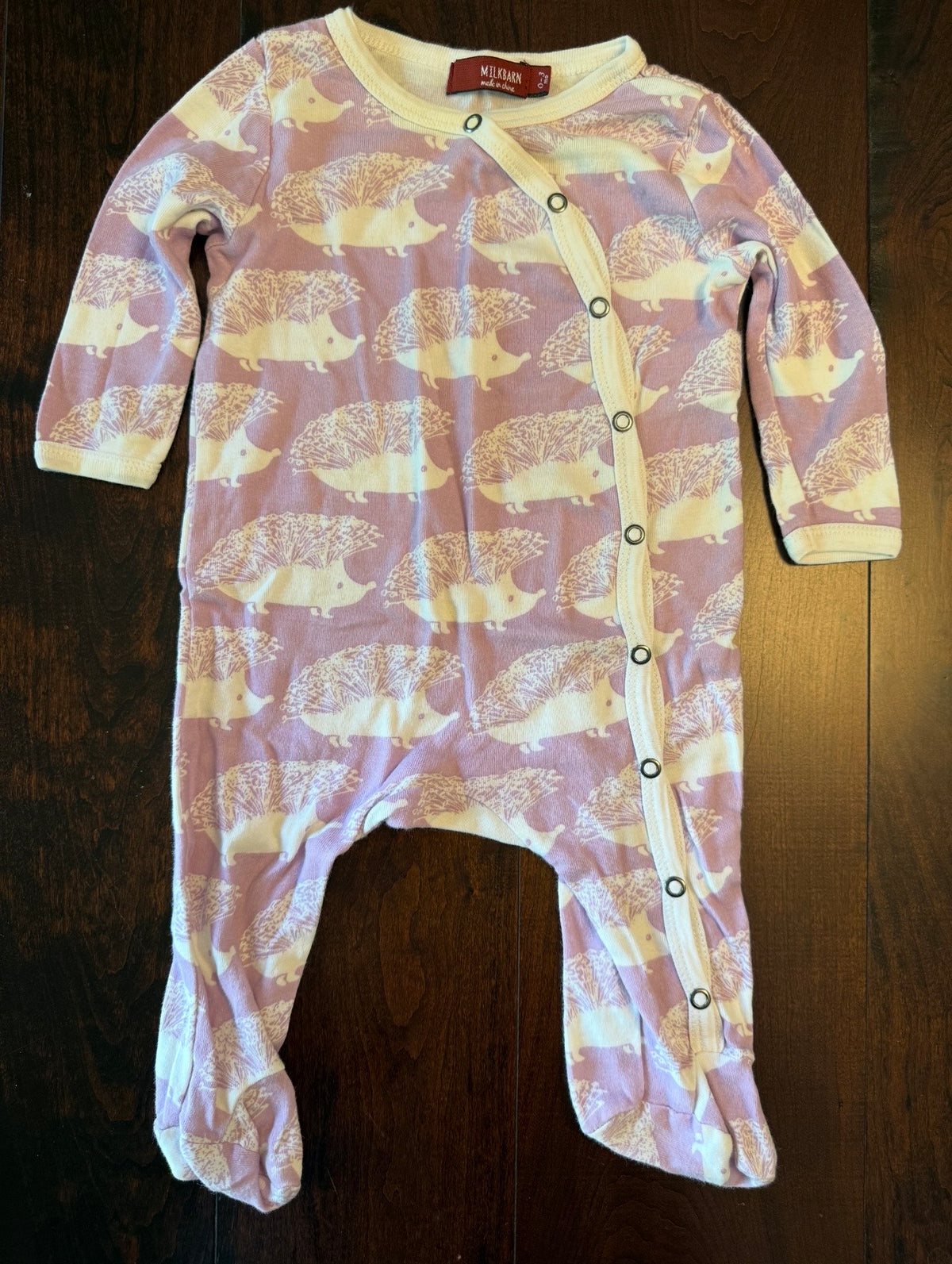 #28 Milkbarn Hedgehog Footed PJ Onesie - Girls 0-3 Months