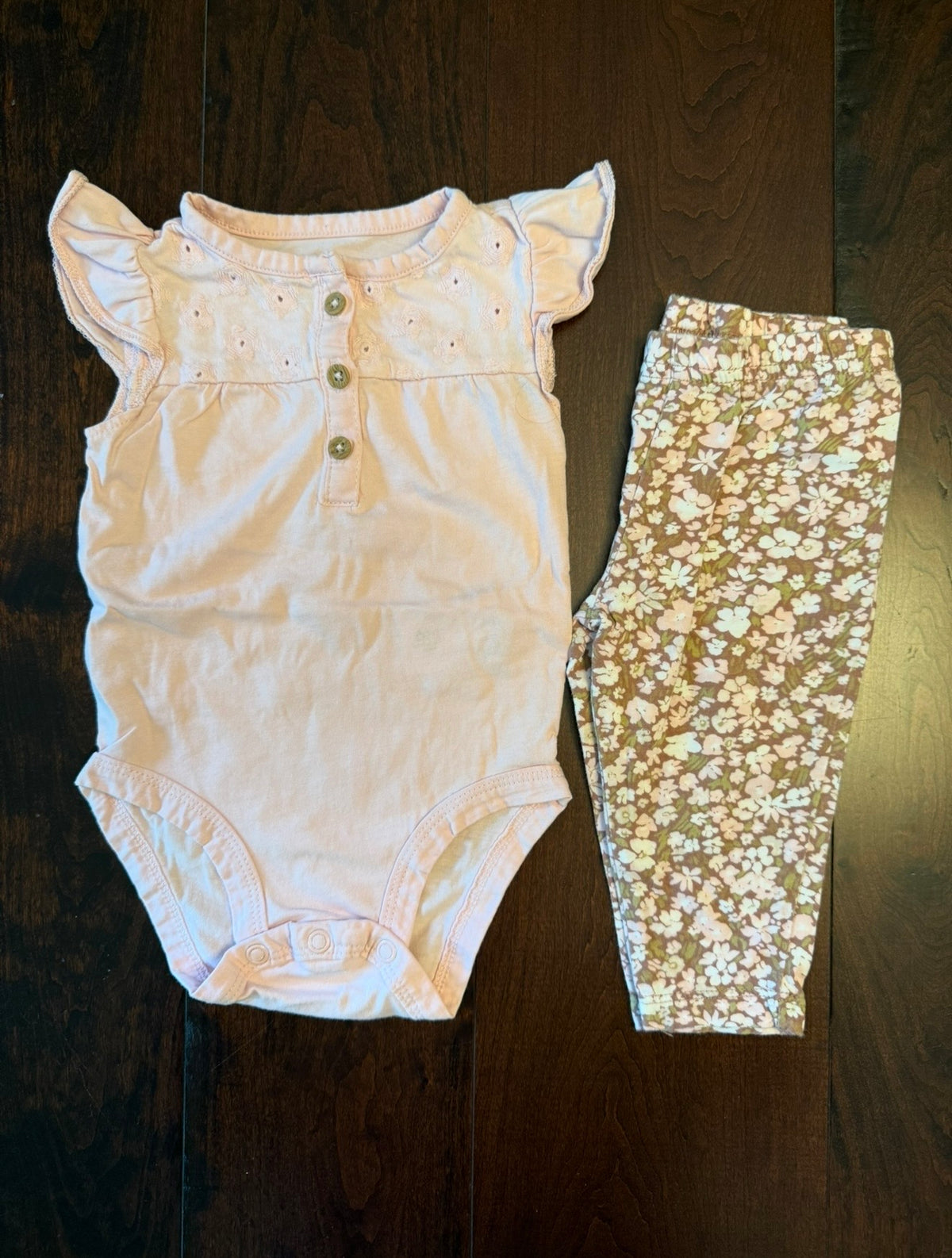 #28 Carters Pink/Brown Floral Pants Outfit - Girls 6 Months