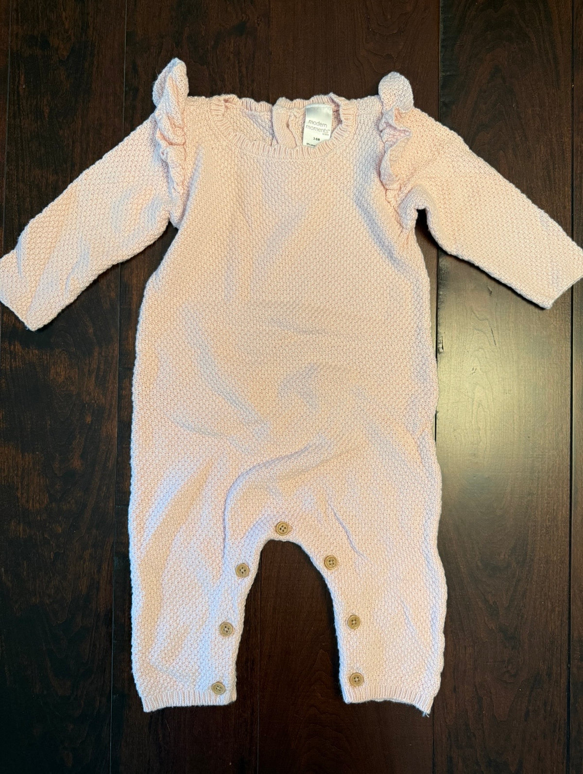 #28 Modern Moments Light Pink Knit Pants Romper - Girls 3-6 Months