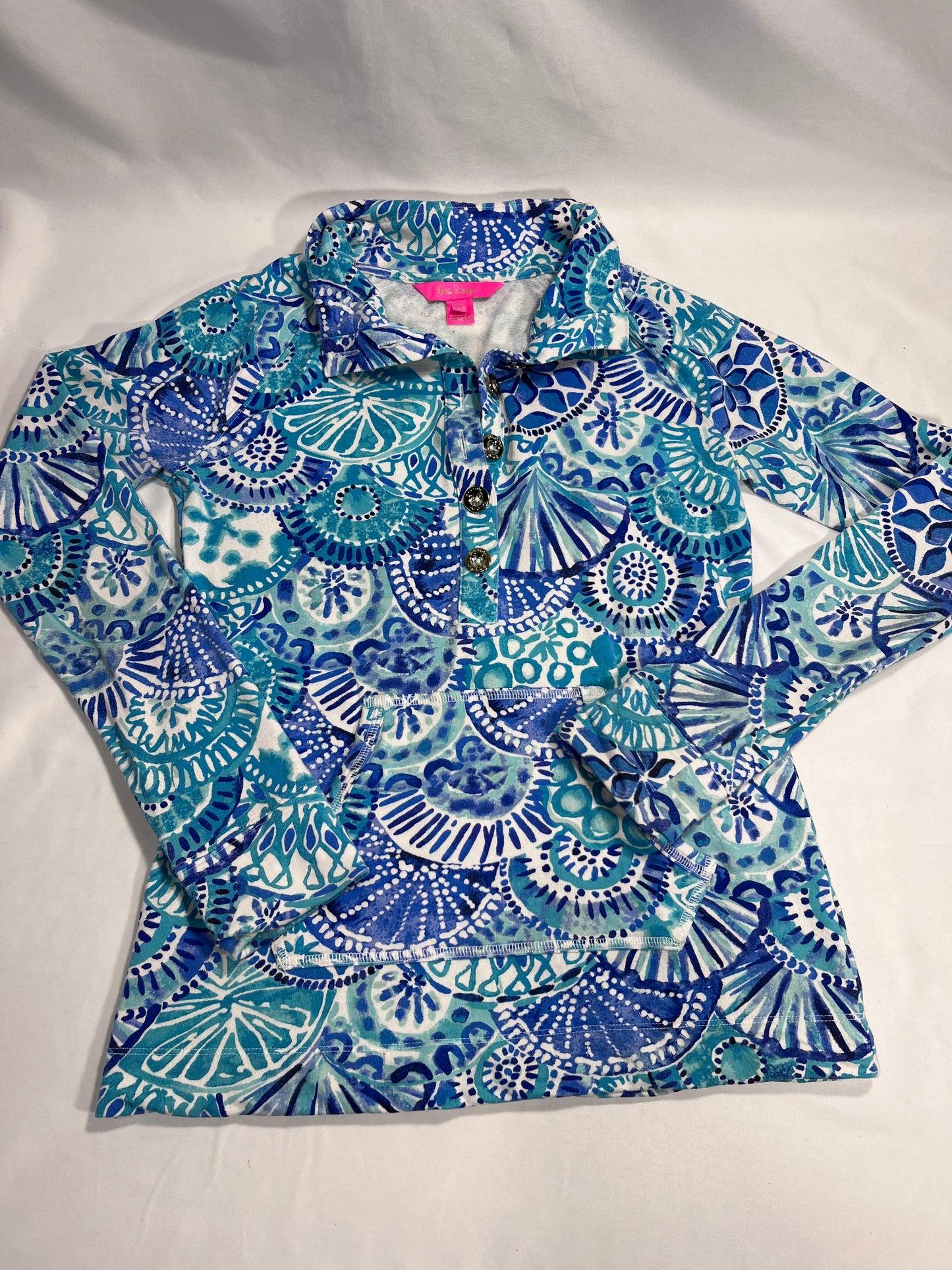 #150 Lilly Pulitzer popover sweatshirt xxs button blue shell