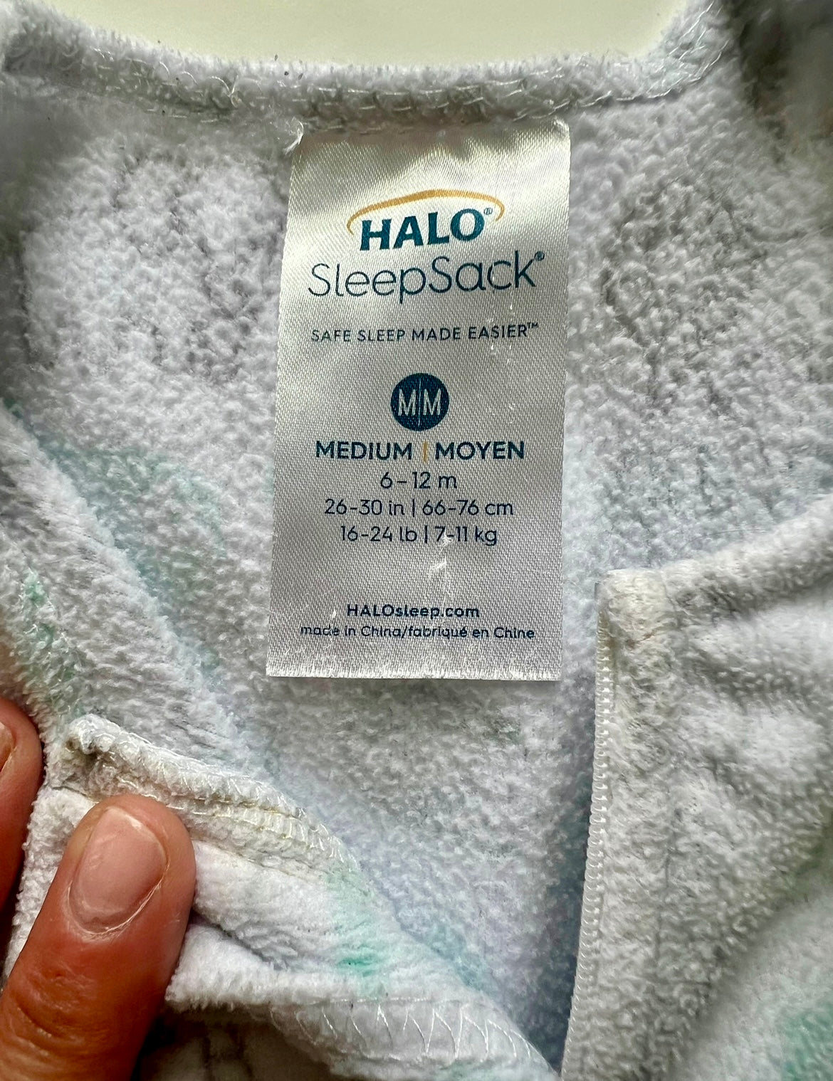 Seller #165 Halo Fleece Sleep Sack Size Medium (6-12 Months)
