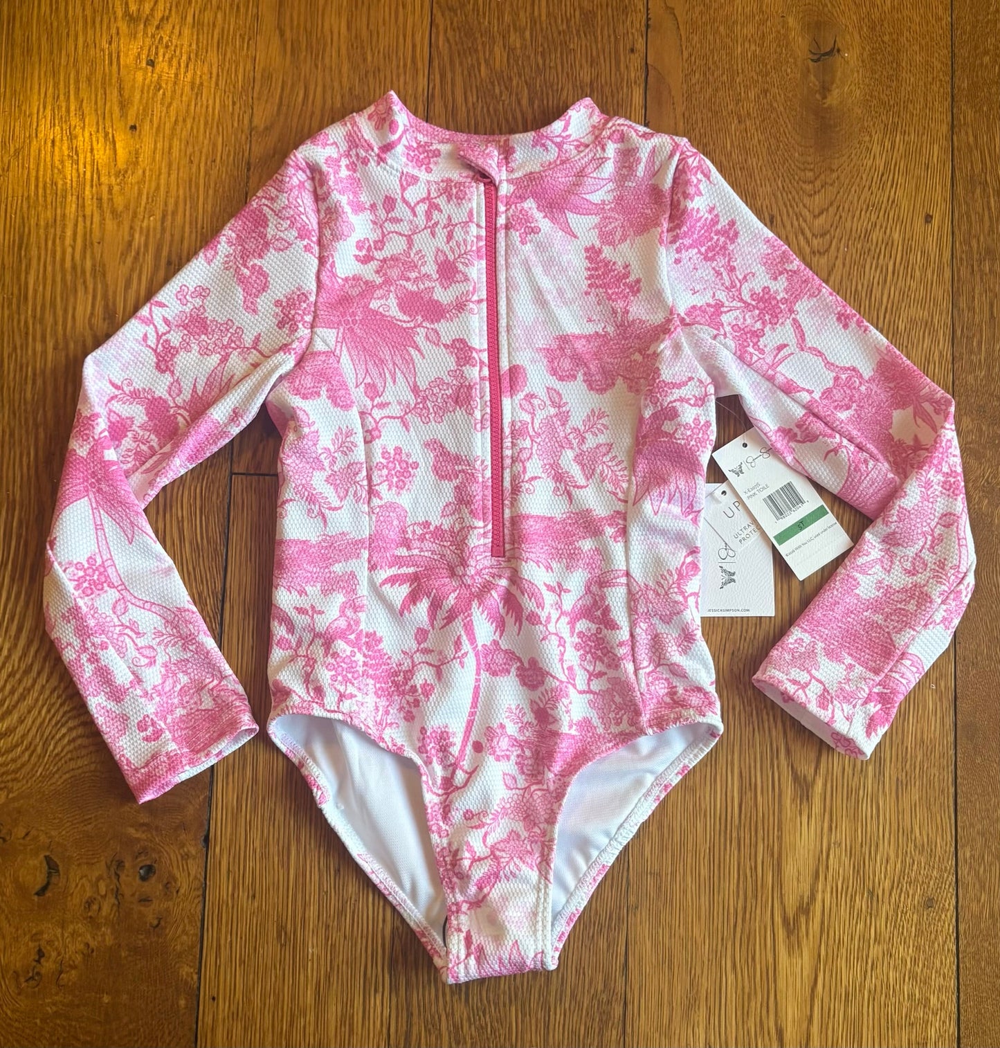 Seller 98 Girls 5T Jessica Simpson Tropical Toile One Piece Rashguard Swimsuit NWT