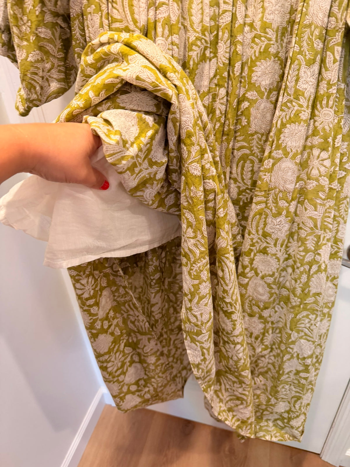 #85 Sarapass Green & White Floral Kaftan Lightweight Dress, Women's XL